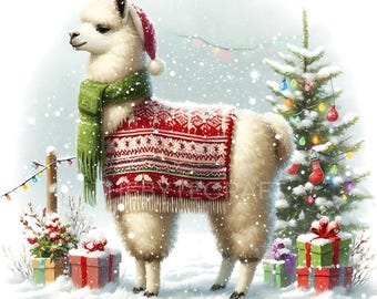 Christmas Llama Clipart Set: Whimsical Holiday JPEGs (Digital Download, 300 DPI, 1920x1920 px )