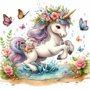 Pastel Unicorn Clipart Set: Watercolor Rainbow Graphics (Commercial Use, JPG Files)