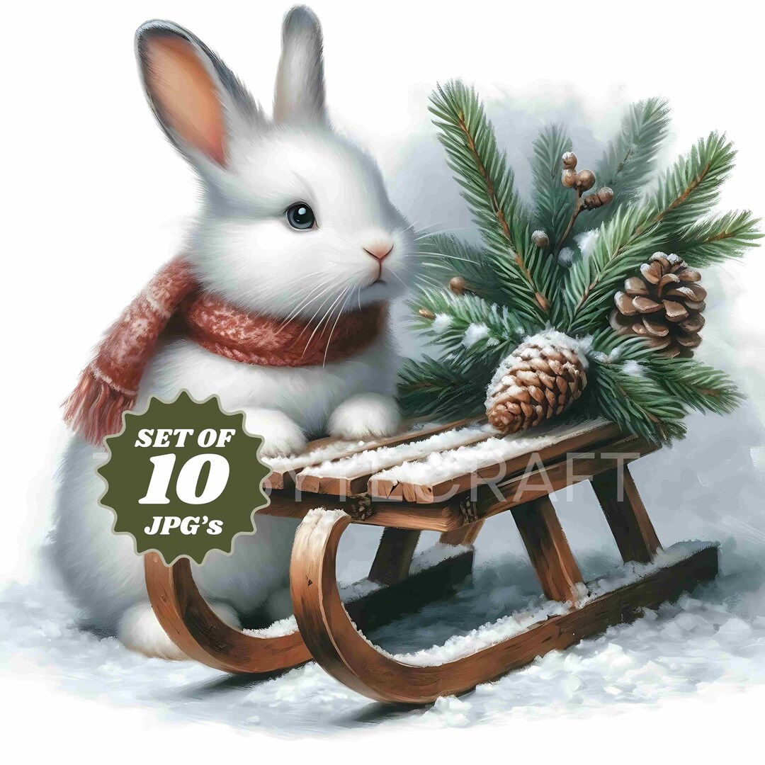 Winter Bunny Watercolor Clipart: Snowy Rabbit Christmas Art (JPG ...