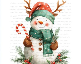 Vintage Christmas Snowman Clipart | Retro Watercolor JPGs (Digital Download)