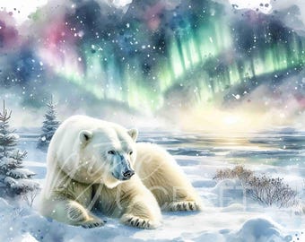 Winter Bear Clipart Set: Holiday Scene, Christmas Card Decor (JPG Digital Download)