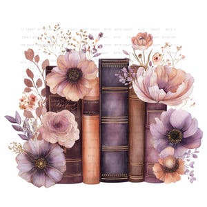 Purple Wildflower Books Clipart: Watercolor Floral PNG Bundle (Digital Download