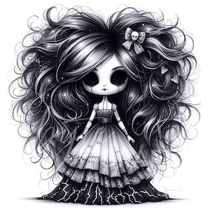 14 Gothic Halloween Chibi Doll Girl Clipart Creepy Cute Bride Witch Reaper Vampire, Jester Watercolor Doll Art JPEG Spooky Doll Clip Art