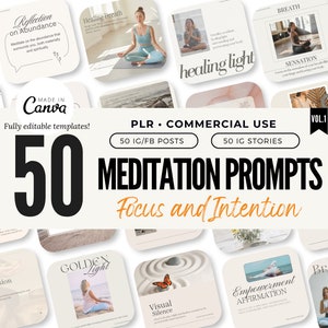 Meditation Prompts Relaxation Calm Editable CANVA Templates Facebook Instagram Social Media Templates Inspirational Motivational