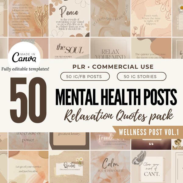 Wellness social media post Templates Facebook Instagram Social Media Templates Mental health Quotes Wellness Quotes Templates PLR