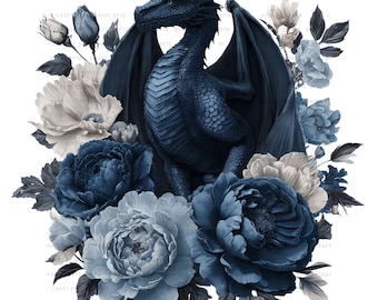 11 Fantasy Dragon & Roses Clipart: Watercolor PNG Illustrations Digital Download