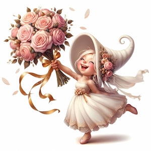 Gnomo florista em clipart de gnomo branco, decoração mágica de casamento, casal de gnomos, design de sublimação, gnomos de casamento, impressão de casamento