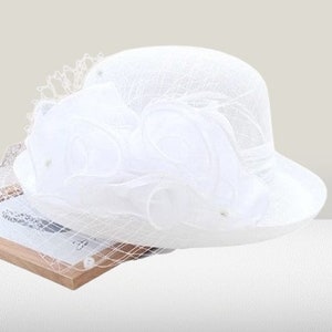 Dames Dames Kentucky Derby Formele Hoeden Voor Vrouwen Tea Party Bruiloft Bloemen Fedora Hoge Hoed Brede Rand Elegante Bloem Kerk Jurk Hoeden