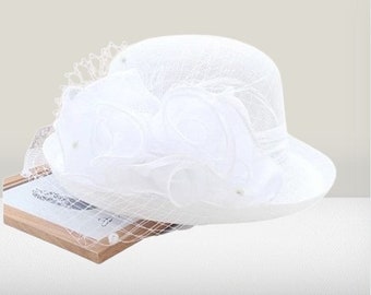 Ladies Women Kentucky Derby Formal Hats For Women Tea Party Wedding Floral Fedora Top Hat Wide Brim Elegant Flower Church Dress Hats