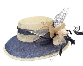 Ladies Women Elegant Millinery Church Hats Tea Party Kentucky Derby Hat Women Wide Brim Feather Sinamay Hat
