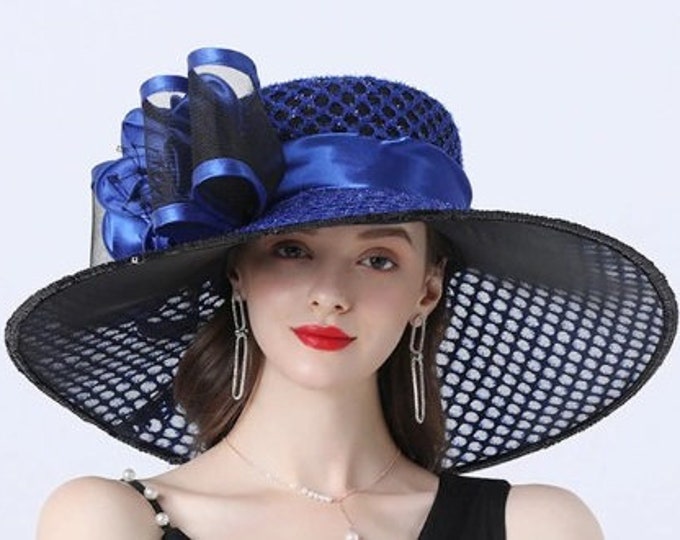 Organza Big Size Lady Fascinators Party Wedding Hat Wide Brim Fedora Church Women Organza Bucket Hat Special Occasion Ladies Hat