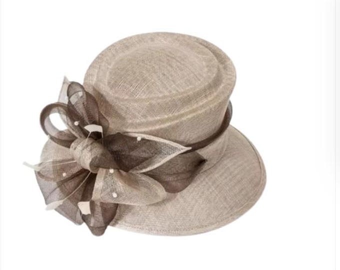 Ladies Elegant Linen Sinamay Wedding Women Church Hat Elegant Flower Wide Brim Fedoras Kentucky Derby Party Hat