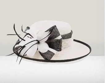 Ladies Women Fedora  Fashion Hat  Kentucky Derby Church Wedding Fashion Hat Black and White Elegant Floppy Wide Brim Cloche Hat