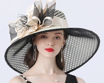 Organza Big Size Lady Fascinators Party Wedding Hat Wide Brim Fedora Church Women Organza Bucket Hat Special Occasion Ladies Hat