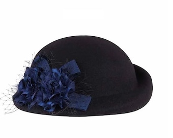 Elegant 100% Wool Beret French Women Hats Winter Black Fedora Church Hat Wedding Ladies Felt Flower Caps Pillbox Hat Chapeau Hats