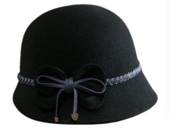 100% Wool Felt Bowknot Wool Felt Hat Women's Autumn Winter Cloche Hats Elegant Banquet Fedora