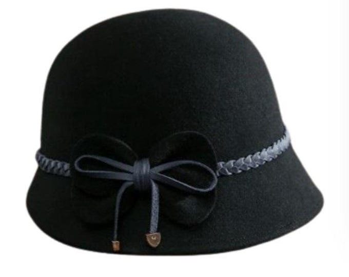100% Wool Felt Bowknot Wool Felt Hat Women's Autumn Winter Cloche Hats Elegant Banquet Fedora