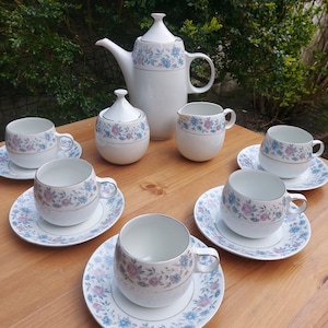 Rare 1960s Chodziez Full Coffee Set for 5 - 13 Pieces - Collectible - Vintage Teacup and Saucer - Porcelain