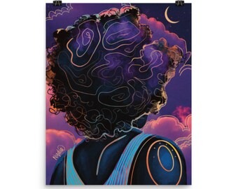 Take me to the Moon | Purple Night Sky Dreamy Art Print | black woman art | healing art | self love | affirmation | Christian | NydiaDraws