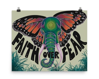 Faith over Fear | Inspirational Quote Christian Art Print | black woman art | healing art | self love | affirmation | elephant | NydiaDraws