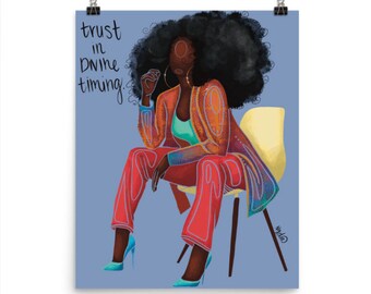Divine Timing | Inspirational Quote Christian Art Print | black woman | healing | self love art | affirmation | Christian Art | Nydia Draws