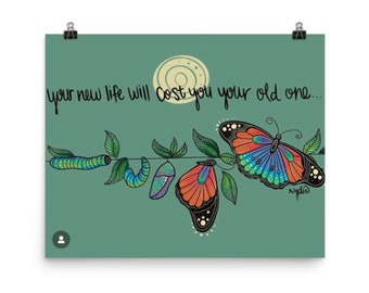 Metamorphosis | Butterfly Inspirational Quote Art Print | black woman art | healing art | self love | affirmation | Christian | NydiaDraws