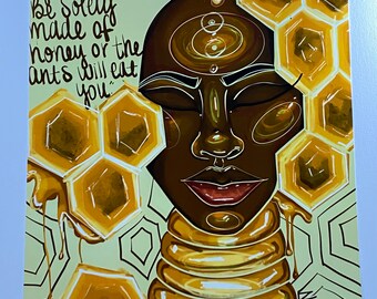 Honeycomb | Queen Bee Inspirational Quote Art Print | black woman art | healing art | self love art | affirmation art | NydiaDraws