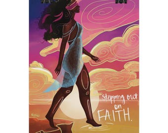 Stepping out on Faith | Inspirational Quote Art Print | black woman art | healing art | self love | affirmation art | NydiaDraws