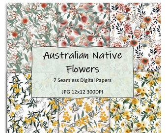 Australian Native Flowers digital scrapbook paper, digital design print, flowering gum, wattle