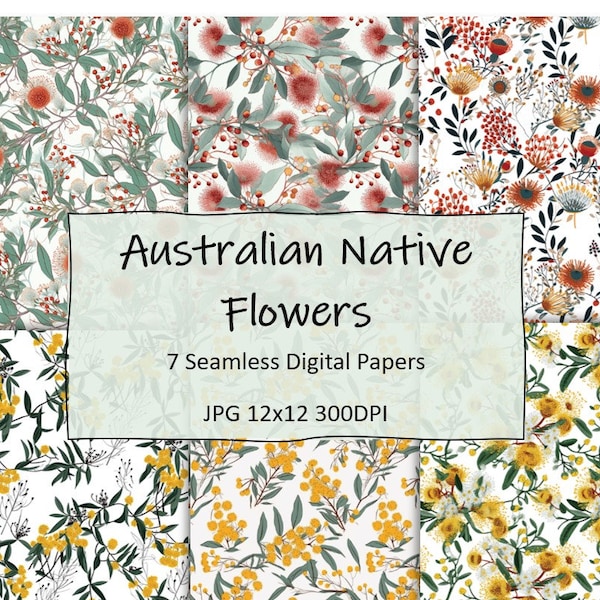 Australian Native Flowers digital scrapbook paper, digital design print, flowering gum, wattle