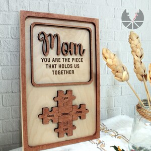 Personalized Mother&#39;s Day Puzzle Sign: Engraved Wood Family Gift