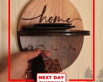 Sage Color Key Holder With Round Minimalist Shelf, Entryway Decorative ...