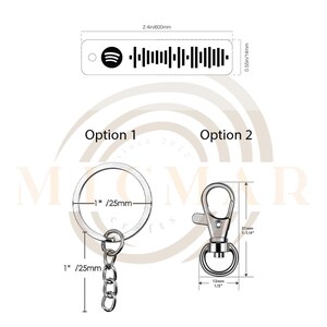 May include: Two options for a keychain featuring a silver metal ring and a silver metal chain. Option 1 is a 1-inch diameter ring with a 1-inch chain. Option 2 is a 1/2-inch diameter ring with a 1-1/4-inch long clip.
