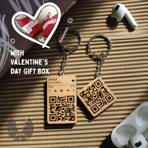 Custom Scannable Song QR Code Wood Keychain, Anniversary Gift