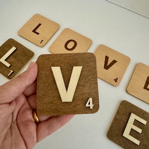 Regalo de San Valentín Scrabble pared baldosas de madera palabra letras de madera regalo personalizado