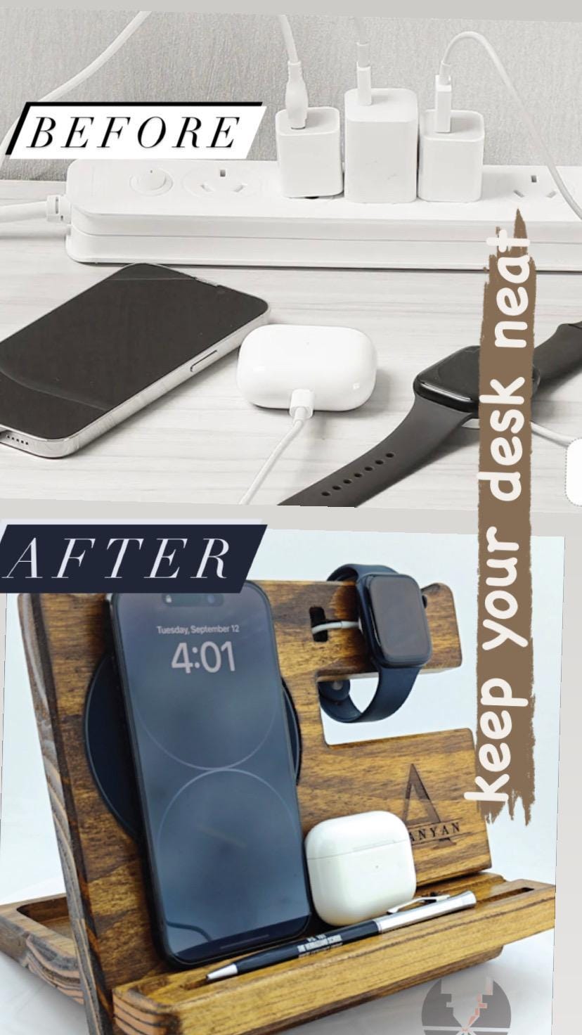 Custom Wooden Docking Station: Apple Watch, Iphone, Wallet Organizer - Etsy