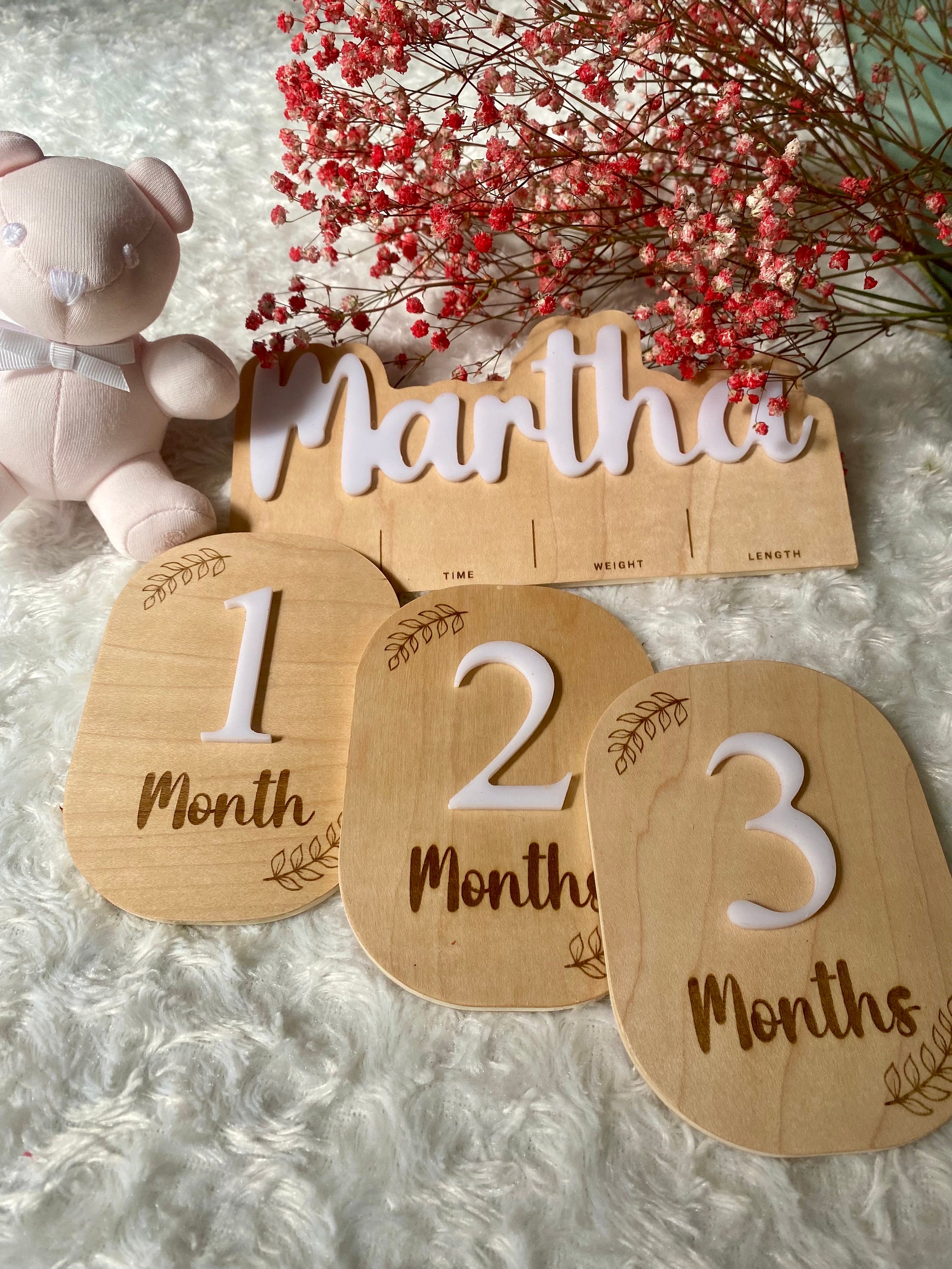 Personalized Monthly Milestone Baby Discs, Wooden Markers for Baby ...