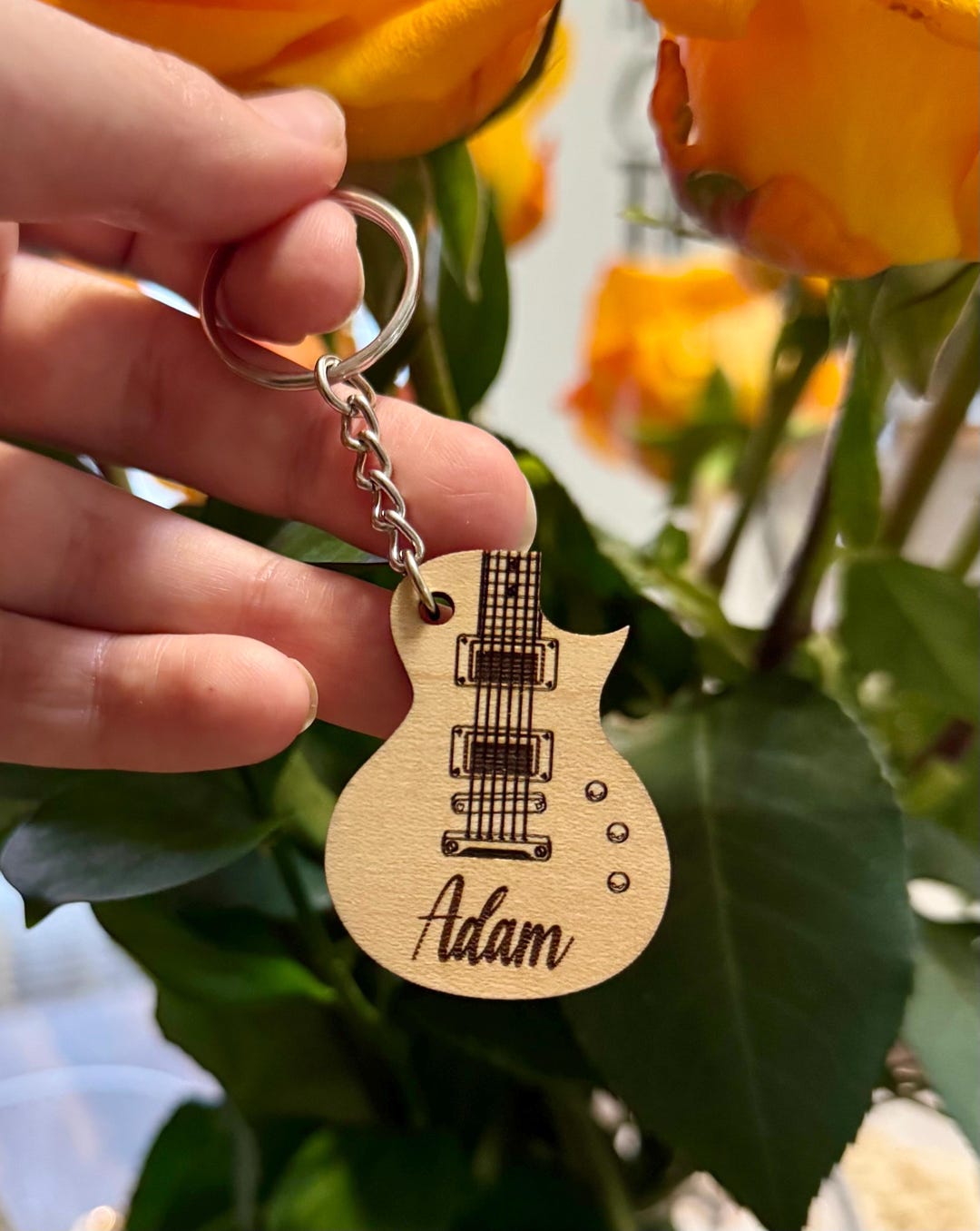 Engraved Wood Electric Guitar Keychain: Personalized Music Gift - Etsy