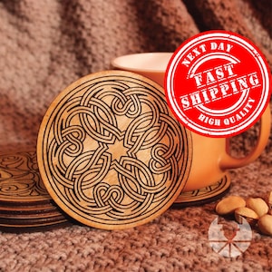 Custom Armenian Ornament Coasters with Holder Personalized Wood Coaster Set for Weddings & Housewarming Gifts