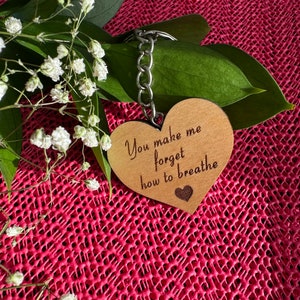 Personalized Heart Keychain, Custom Wooden Keyring, Couple Initials