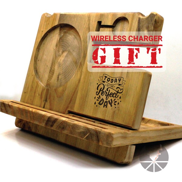 Custom Wooden Docking Station Apple watch stand iPhone charger wallet shelf Personalized Gift for him  Father's Day gift couple lovers