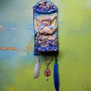 Angel Wall Shrine Shelf - Handmade Ceramic Spiritual Decor, Religious Tea Light Holder, Housewarming Gift, Wall Hanging Sculpture