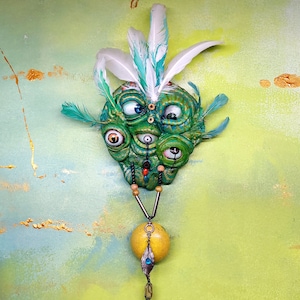 Ooak beast wall sculpture, handmade monster wall hanging, clay oddities decor, collectible weird art, quirky spooky eclectic wall art