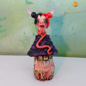 Handmade ooak art doll, female devil figure, demon woman figurine, gothic home decor, dark art gift, creepy sculpture, horror artwork