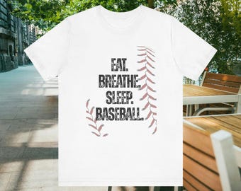 Maglietta da baseball "Eat Breathe Sleep" con design a tema baseball.