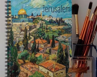 Jerusalem Skyline Spiral Notebook, Oil Painting Art Style Journal, Jewish Gift