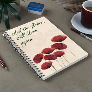 Nova festival tribute Spiral Notebook &#39;and the Flowers Will Bloom again&#39; journal gift, Jewish Israeli hope and strength Judaica art present