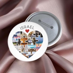 Heart-Shaped Israel Pin: Puzzle Images & Symbols - Gift for Israel Lovers