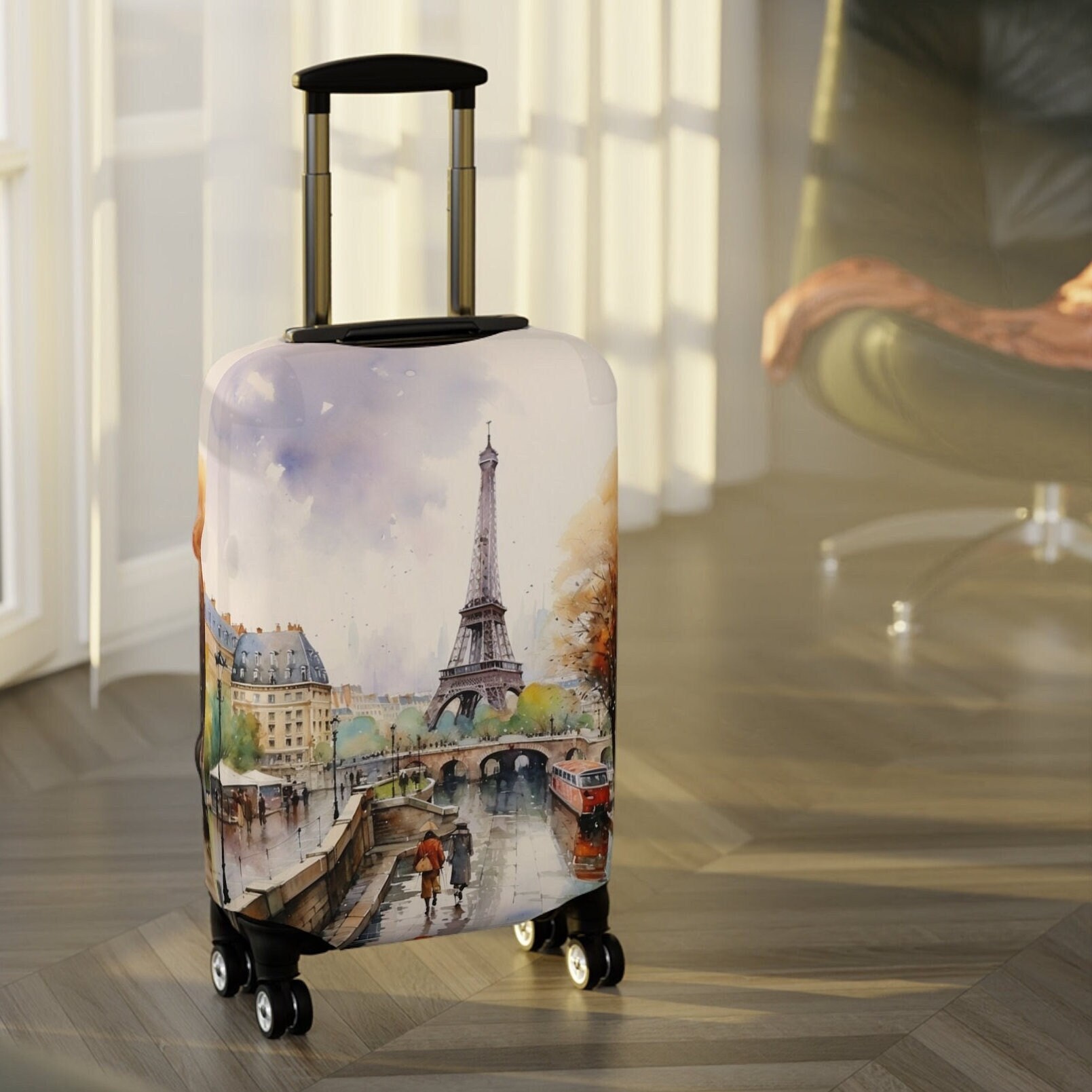 Paris art suitcase cover, Luggage Cover ,suitcase protector, water color art print, travel accessories