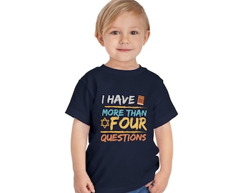 Camiseta infantil divertida para a Páscoa judaica – 'Tenho mais de 4 perguntas'